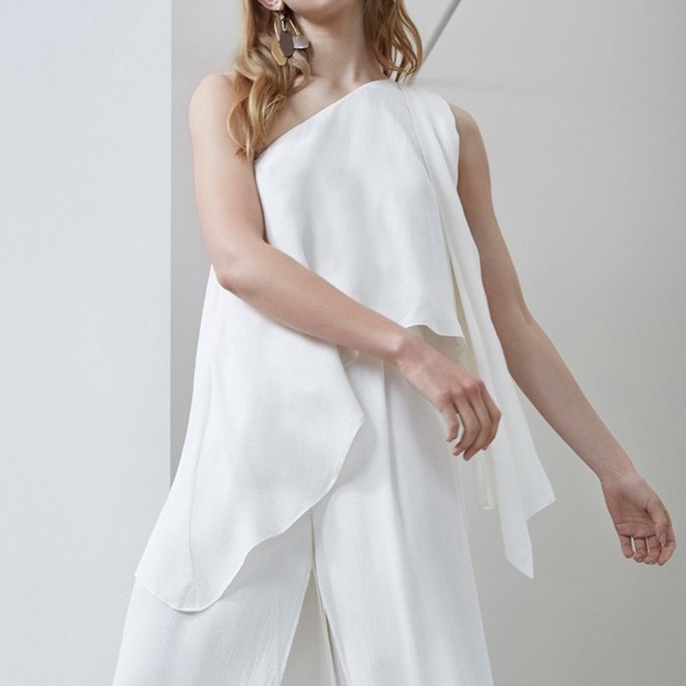 C/MEO Collective White One-Shoulder Draped Top